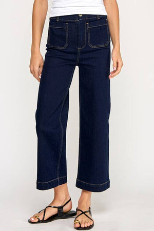 High Waist Cropped Wide Leg Jeans (Dark Denim)