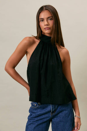 Bow Detail Halter Neck Flare Top