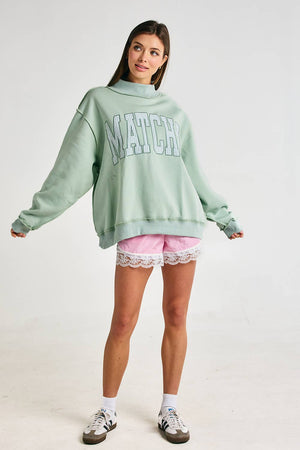 Embroidered "MATCHA" Mock Neck Sweatshirt
