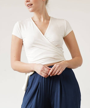 Bamboo Wrap Cap-Sleeve Crop Top