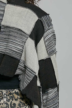 Cropped Patchwork Open-Front Cardigan