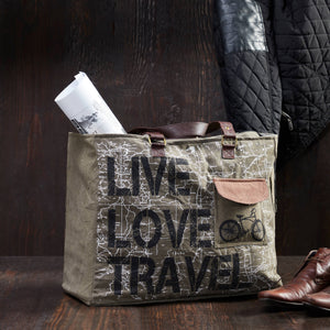 Live Love Travel Up-Cycled Canvas Weekender Bag