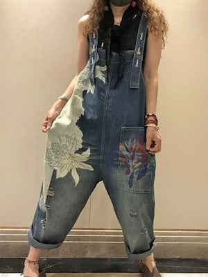 Hand Painted Bleached Denim Overalls