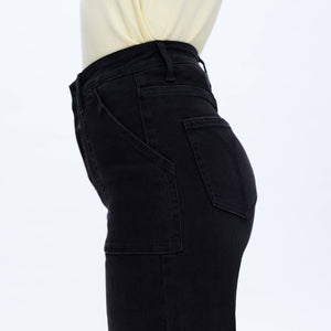 Black High Rise Wide Leg Jean with Raw Hem