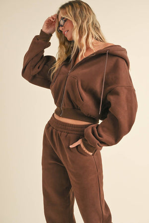 Cozy Fleece Oversized Crop Full Zip Hoodie