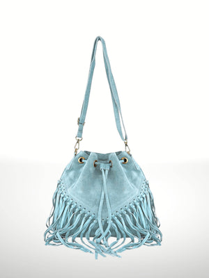 Emanuela Suede Leather Fringe Bag - Gray