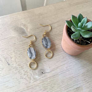Brass & Crazy Lace Agate Oval Earrings