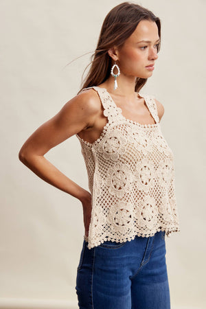 Crochet Lace Square Neck Tank Top