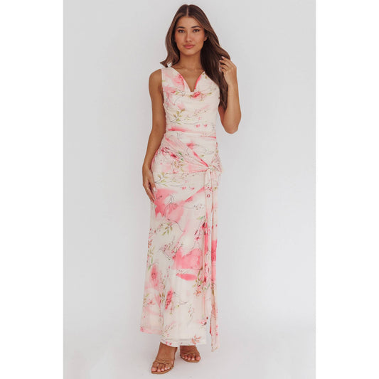 Cowl Neck Floral Maxi Dress