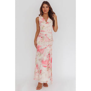 Cowl Neck Floral Maxi Dress