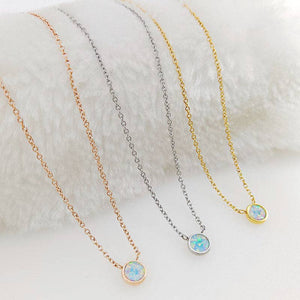 Small Round Opal Cabochon Charm Necklace in Stainless Steel