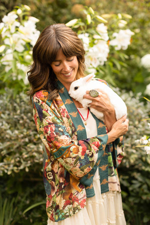 Stay Gold Pixie Duster Cropped Kimono w/ Rabbits and Bees
