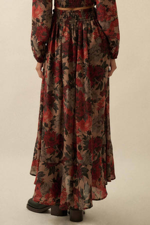 Floral-Print Drawstring Button-Front Maxi Skirt