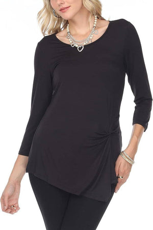 Women 3/4 Long Sleeve V Neck Twisted Knot Casual Top Black