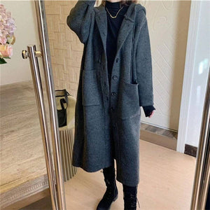 Knee-Length Hooded Cardigan