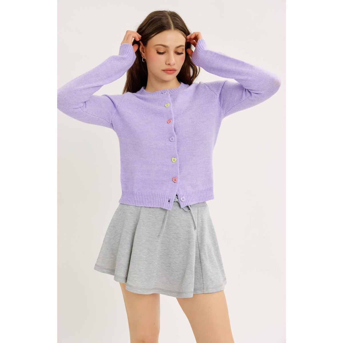 Soft Pastel Cardigan with Heart Buttons
