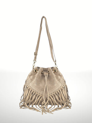 Emanuela Suede Leather Fringe Bag - Gray