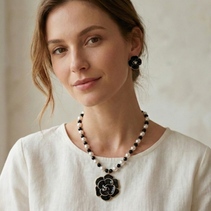 Coastal Camellia Flower Pearl Necklace | Boho Vintage