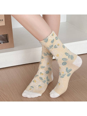 Rufia - Classic Rose Embroidery Crew Socks