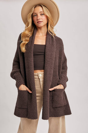 OPEN FRONT BLANKET WRAP BOUCLE KNIT SWEATER CARDIGAN