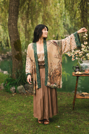Fable Matinée Duster Kimono w/ Deer and Moon, mid-length