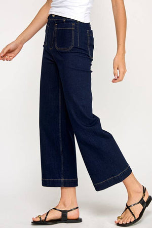 High Waist Cropped Wide Leg Jeans (Dark Denim)