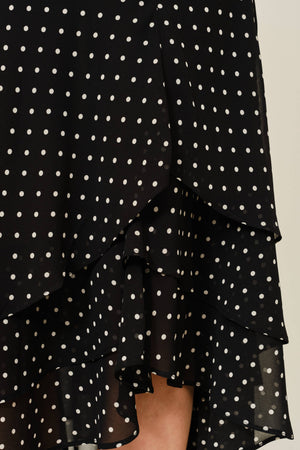 POLKA DOT TIERD UNBALANCE HEM SKIRT