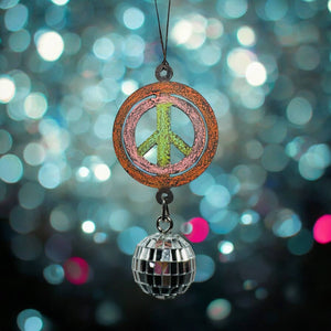 Peace Sign car charm disco ball