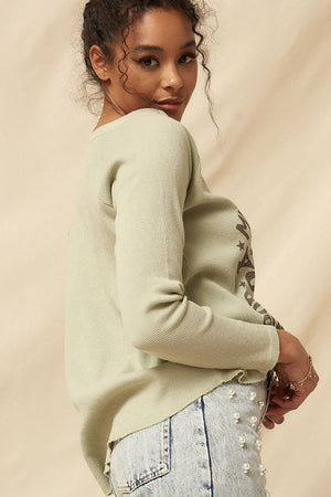 Vintage Washed Split-Neck Thermal Graphic Top