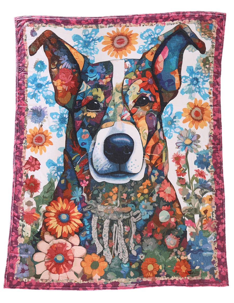 Flannel Fleece Hippie Boho Throw Blanket Hippie Dog