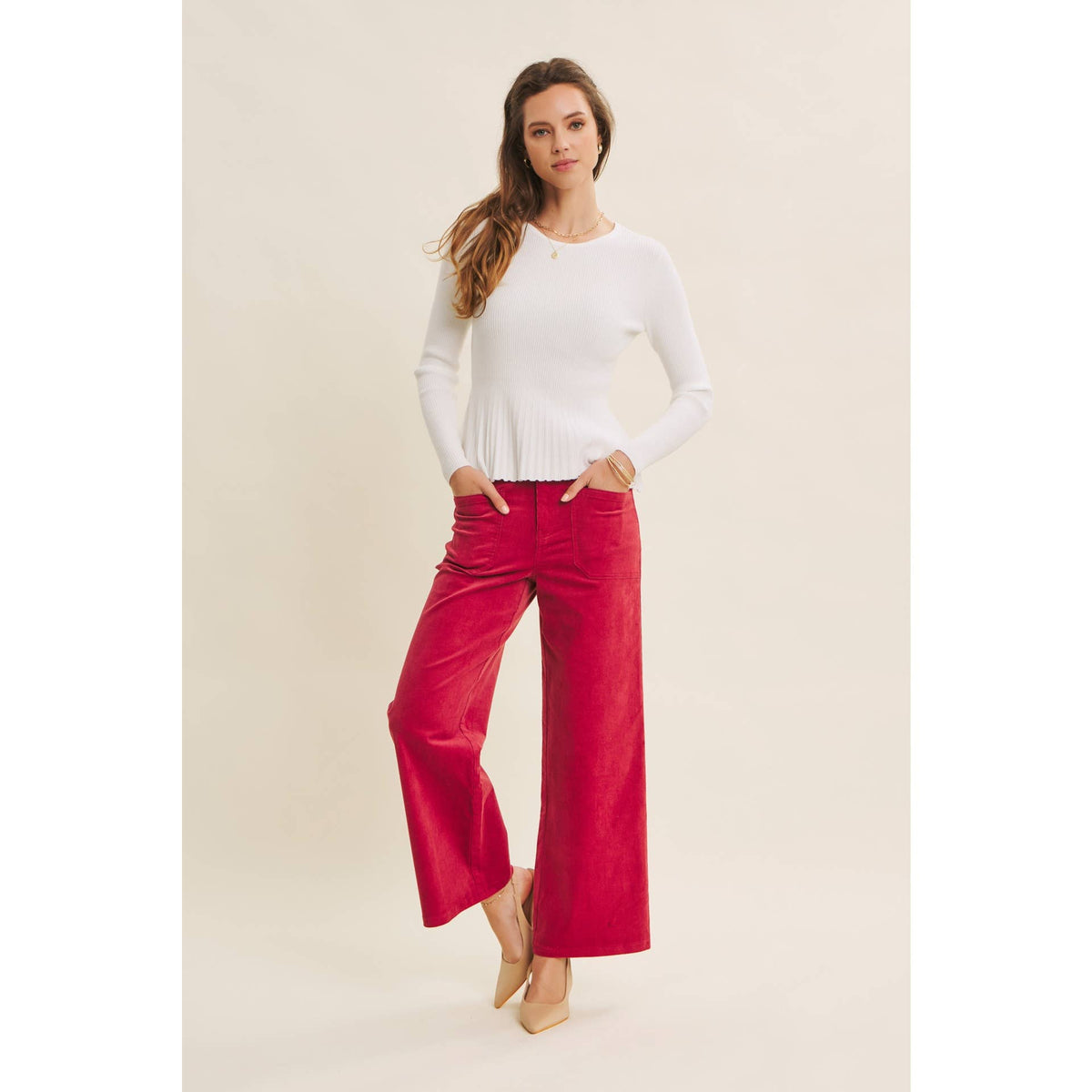 Ribbed Peplum Sweater Top