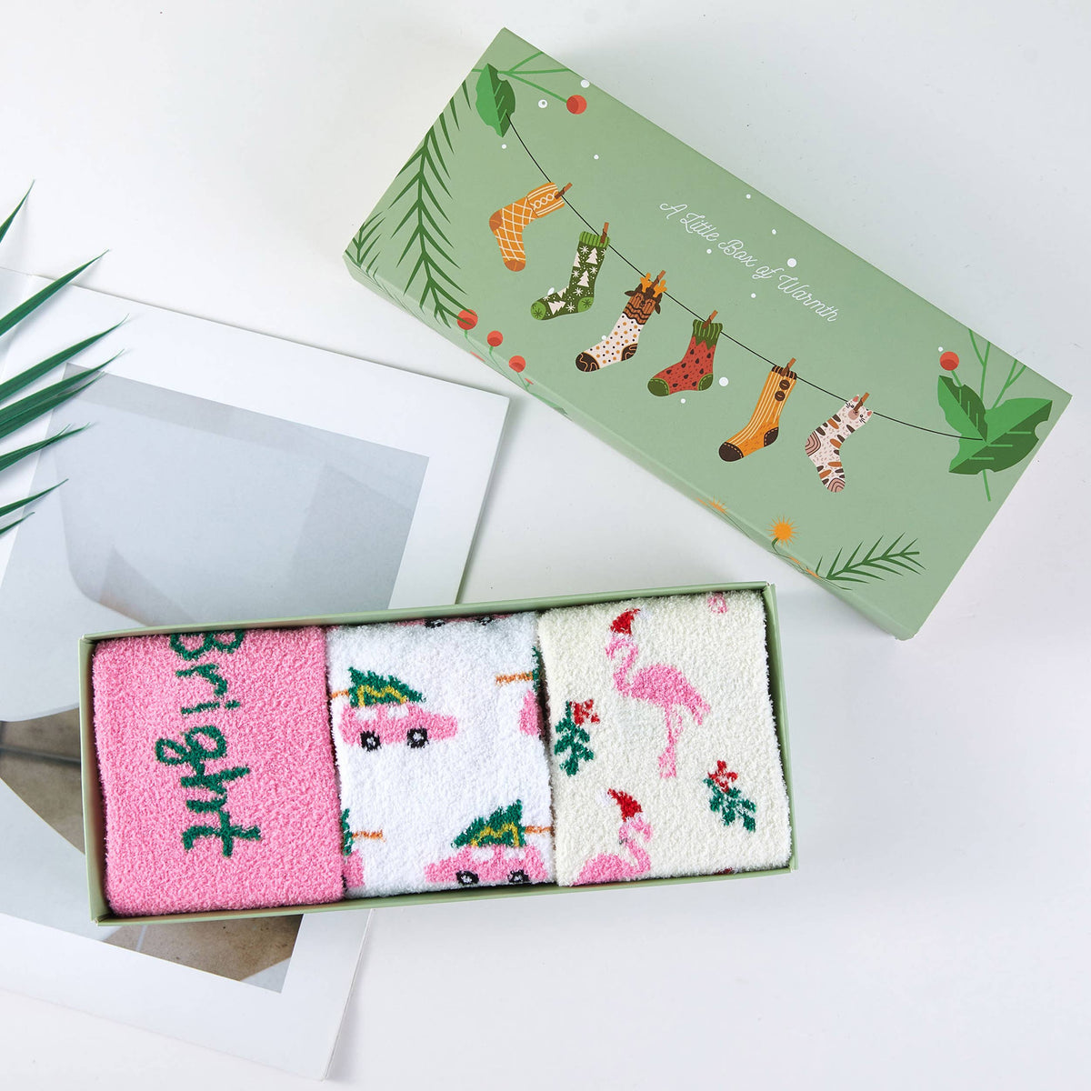 Christmas Plush Fuzzy Socks with Gift Box (3 Pairs)