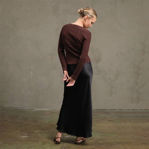 Navy Satin Slip Skirt