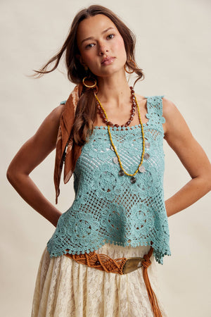 Crochet Lace Square Neck Tank Top