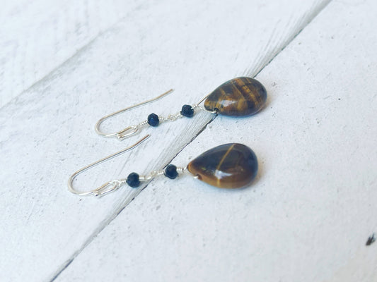 Tiger's Eye & Black Glass Earrings