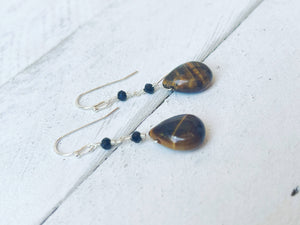 Tiger's Eye & Black Glass Earrings