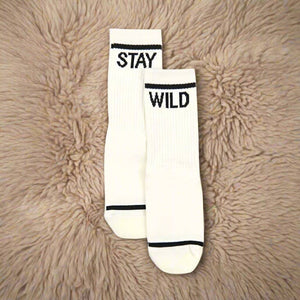 "Stay Wild" Crew Socks – Ivory & Black by Atticus Poetry