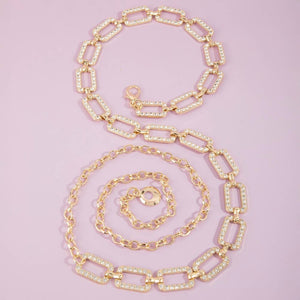 Pave Crystal Rectangle Link Chain Belt