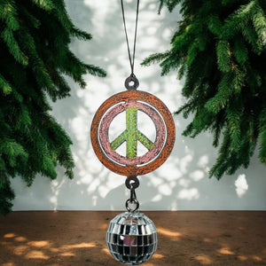 Peace Sign car charm disco ball
