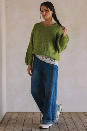 Olive Embroidered Floral Sweater