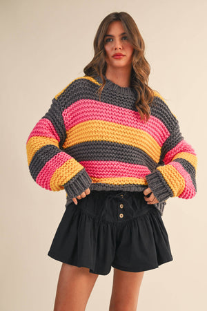 Multi Color Striped Sweater Knit Top