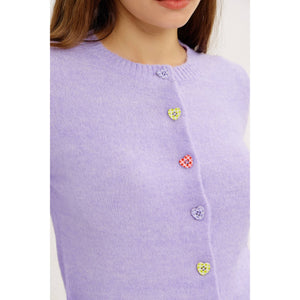 Soft Pastel Cardigan with Heart Buttons