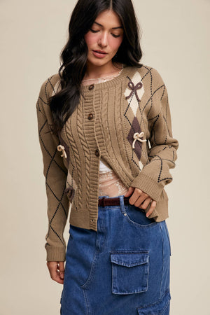 Argyle Bow Detail Knit Cardigan