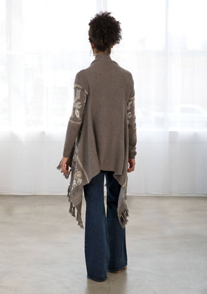 Western Floral Knit Fringe Trim Cardigan