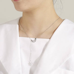 Moon Star Charm Lariat Y Necklace in 925 Sterling Silver