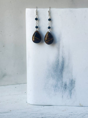 Tiger's Eye & Black Glass Earrings