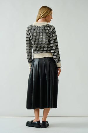 Tweed Style Button Down Cardigan With Scallop Detail