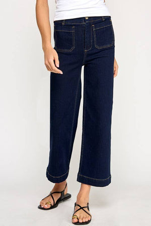 High Waist Cropped Wide Leg Jeans (Dark Denim)