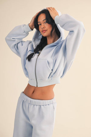 Cozy Fleece Oversized Crop Full Zip Hoodie