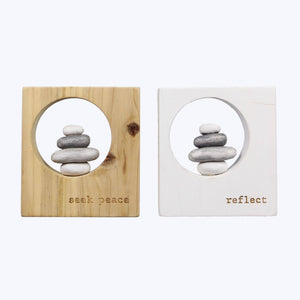 Wood Block Tabletop Sign with Resin Wellness Rock